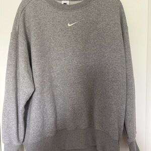Nike Women's Grey Crop Swoosh Oversized Pullover Crewneck Sweatshirt Size M